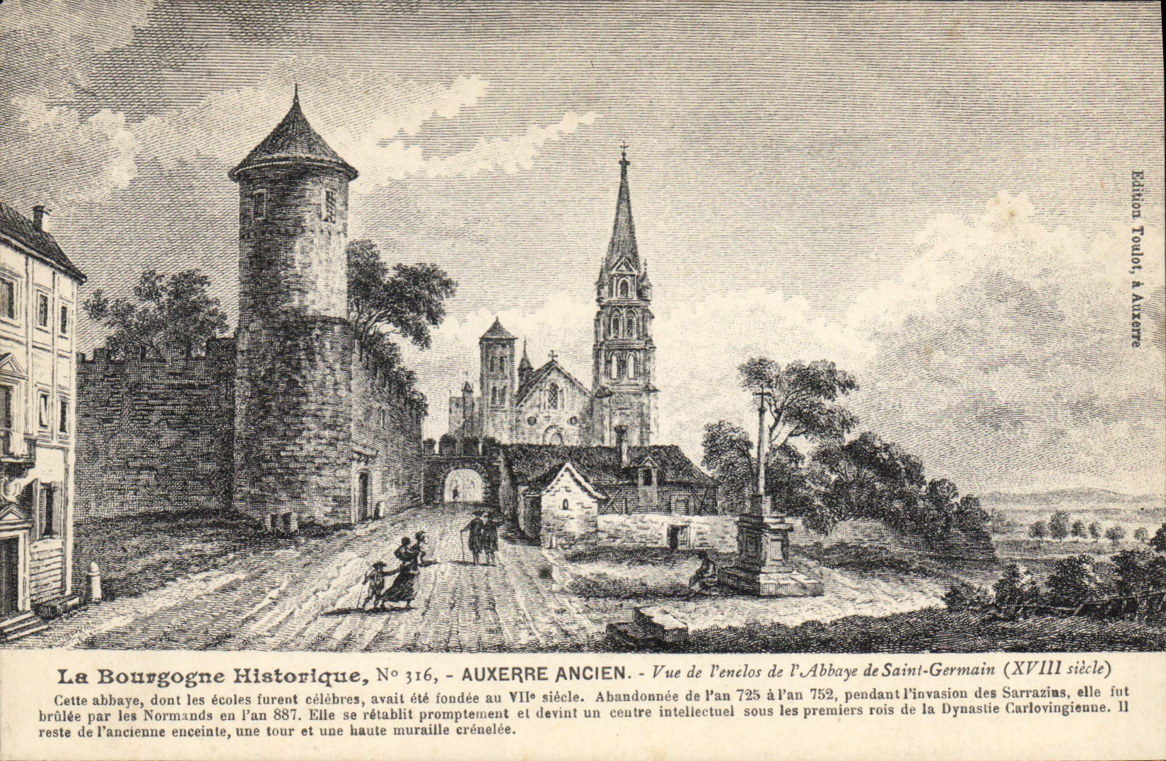 Auxerre ancien — Vue des enclos de l'Abbaye Saint-Germain (XVIIIe siècle) — Édition Toulon, n° 316