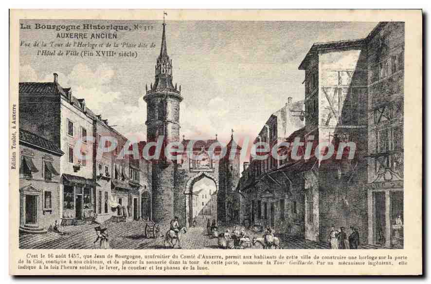 Auxerre Ancien — Vue de la Tour de l'Horloge et de la Place dite de l'Hôtel de Ville (Fin XVIIIe siècle) — Édition Tendot, à Auxerre, N° 517