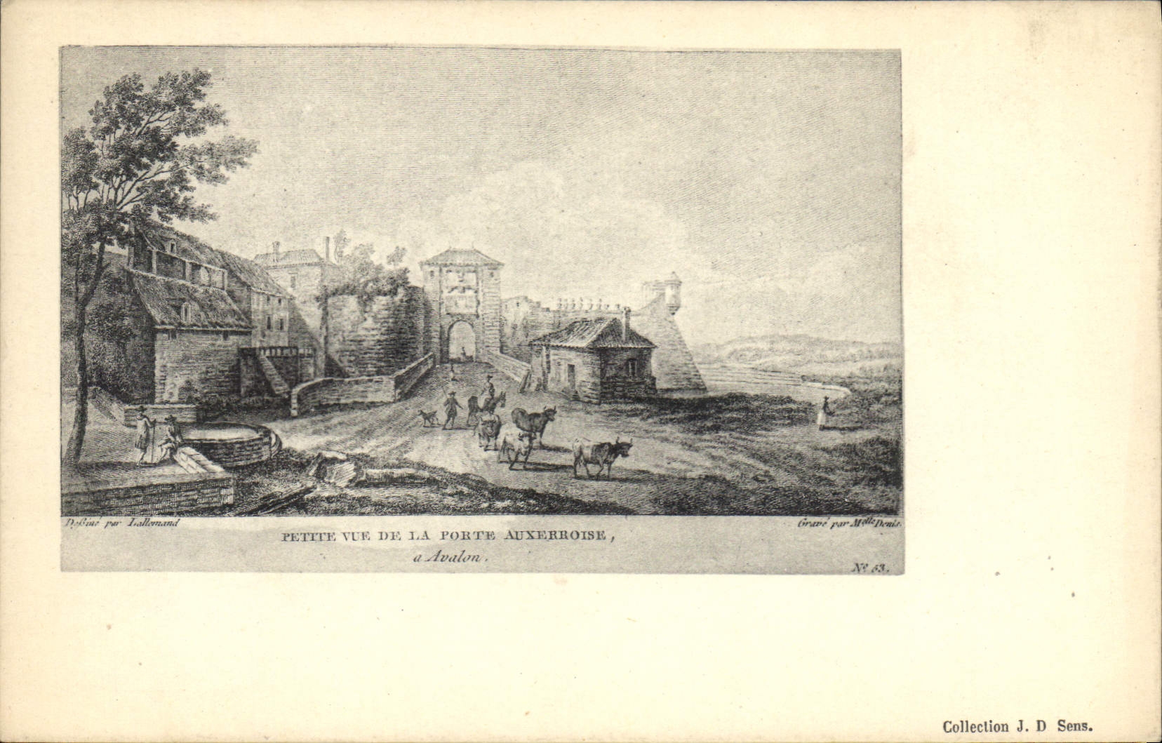 Petite vue de la Porte Auxerroise, à Avalon — gravée par M. Dene — Collection J. D. Sens, n° 63