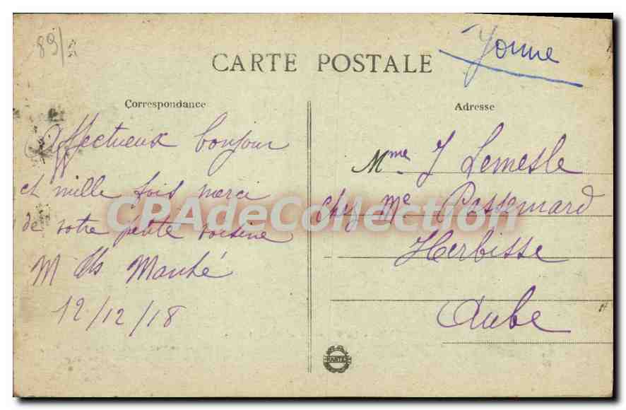 CPA Sens La Promenade du 14 Juillet  — Rückseite