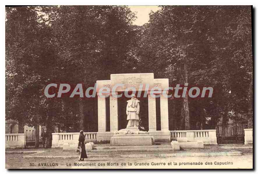 Avallon — Le Monument des Morts de la Grande Guerre et la promenade des Capucins — P. Wachter, édit. Avallon, n°30