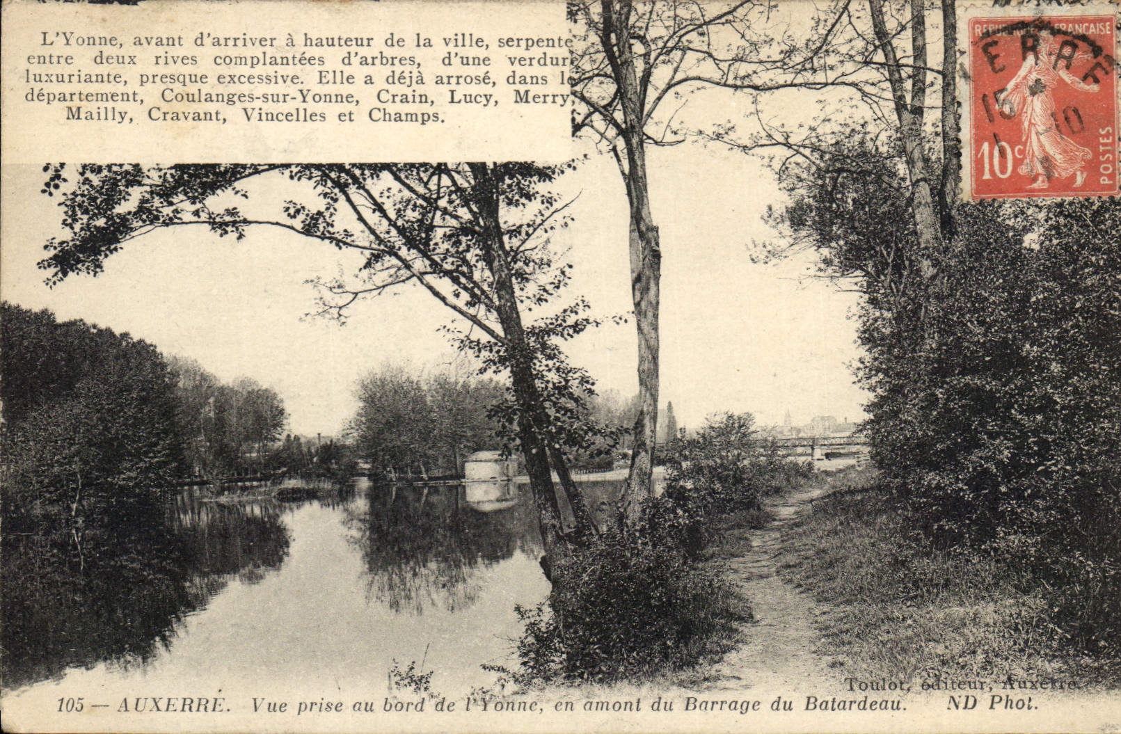 L'Yonne — Vue prise au bord de l'Yonne, en amont du Barrage du Batardeau — Toulot, éditeur, Auxerre