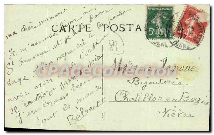 CPA St Sauveur Yonne La Tour et L'Eglise  — Verso