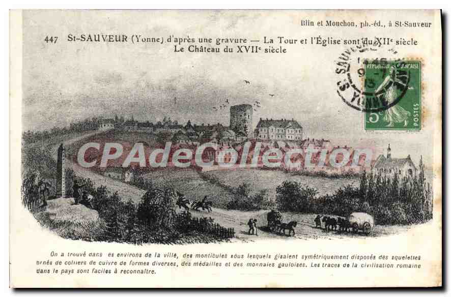 St-Sauveur (Yonne) — historische Ansicht mit Turm und Kirche des 12. Jahrhunderts, Schloss des 17. Jahrhunderts — Blin et Mouchon, ph.-éd., in St-Sauveur