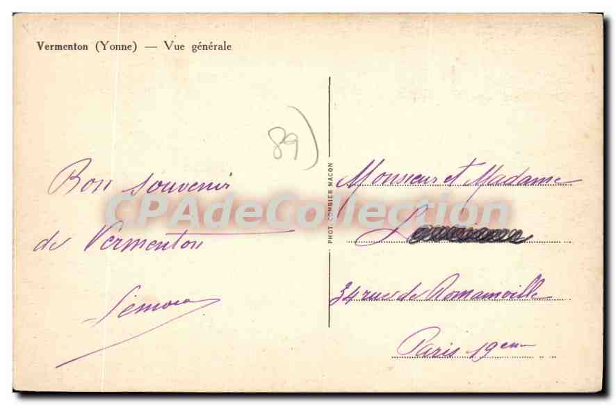 CPA Vermenton Yonne Vue Generale  — Back