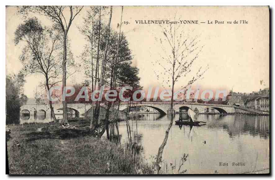 Villeneuve-sur-Yonne — De Brug gezien vanaf de Eiland — Eau Rollin, n° 29