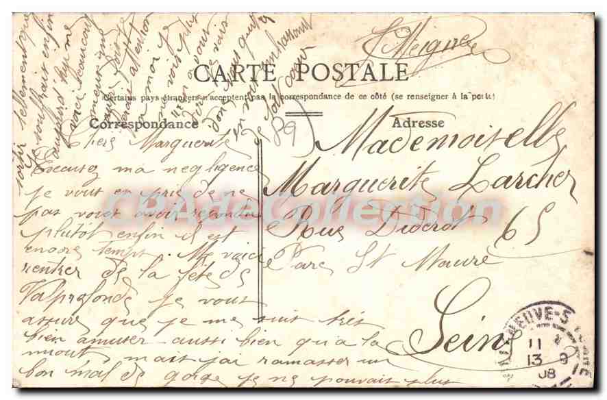 Villeneuve-sur-Yonne — Torre di Gre — editore sconosciuto, numero di serie non visibile — Verso