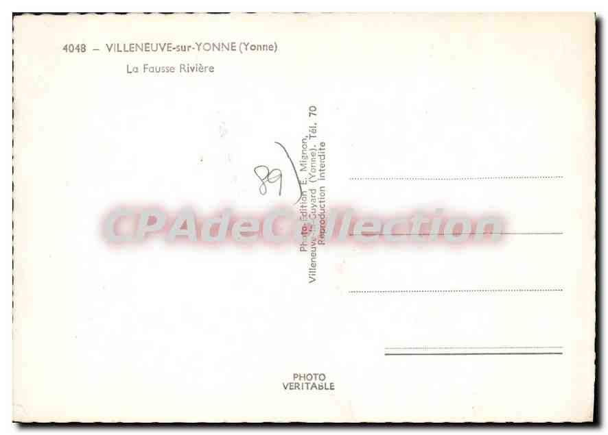 Villeneuve-sur-Yonne — La Fausse Rivière — Édition E. Mianon — Rückseite