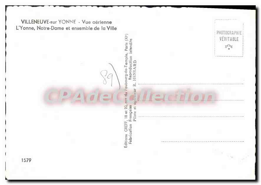 Villeneuve-sur-Yonne — Vue aérienne — Éditions Gréff — Verso