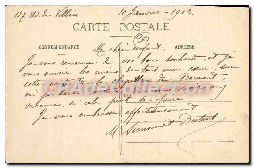 CPA Chapelle de ND de Bermont au Jeanne d'Arc venait prier Chaque Samedi  — Rückseite
