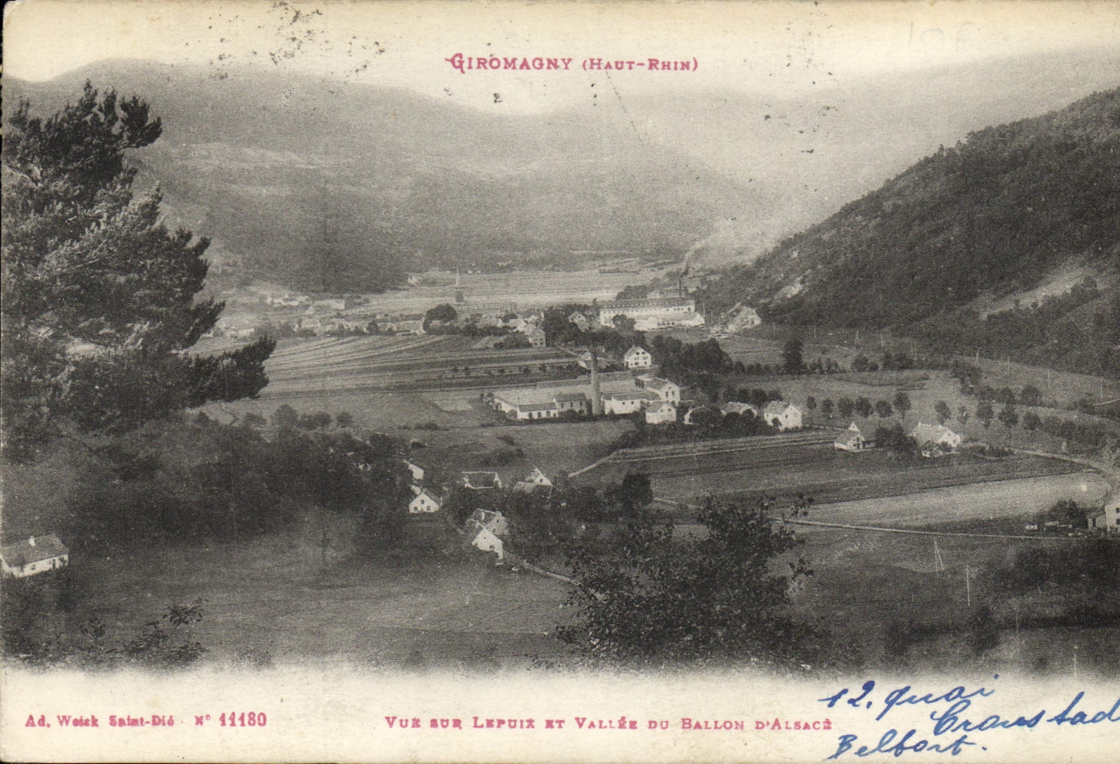 CPA Giromagny Haut Rhim vue sur Lepuix et Vallee du Ballon d'Alsace 