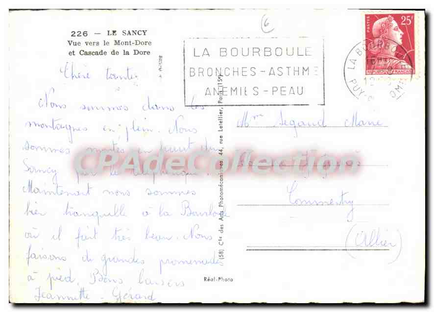 CPSM Souvenir du Sancy Le Sancy vue vers le Mont Dore et Cascade de la Dore  — Rückseite
