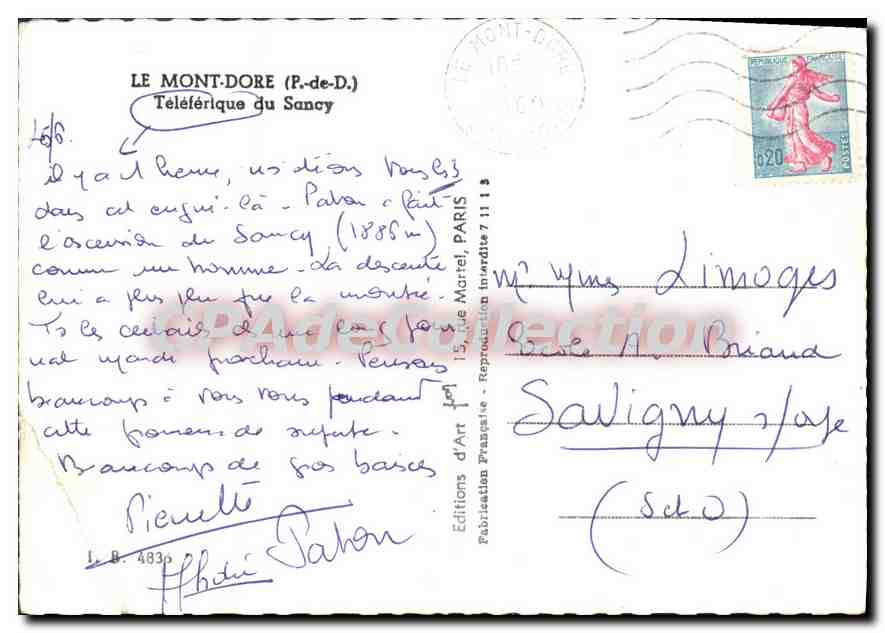 CPSM Le Mont Dore Puy de Dome Teleferique du Sancy  — Verso
