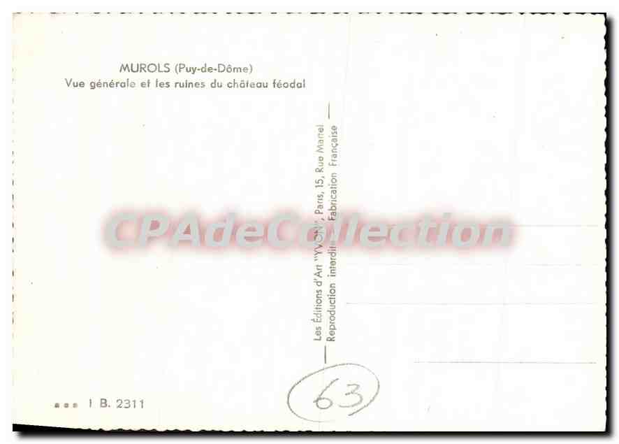 CPSM Murols Puy de Dome vue generale et les ruines du Chateau Feodal  — Verso