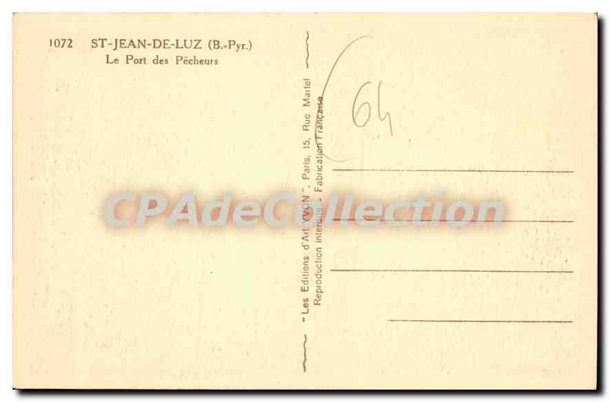 CPA St Jean de Luz Basses Pyrenees Le Port des Pecheurs  — Verso