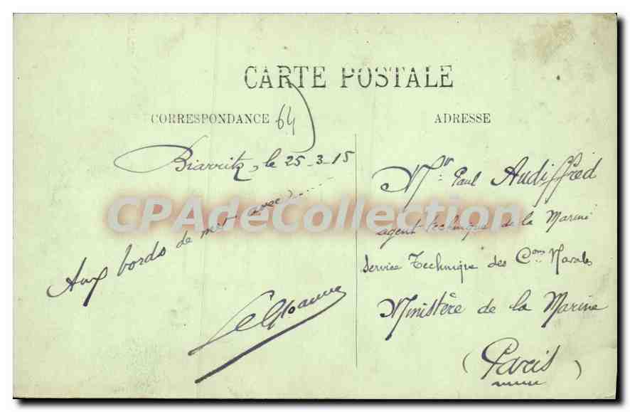 CPA Biarritz Le Casino Municipal  — Verso