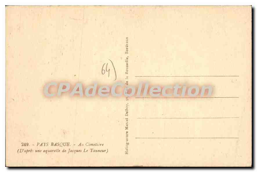 Pays Basque — Au Cimetière — Héliogravure Marcel Delboy, n°249 — Verso