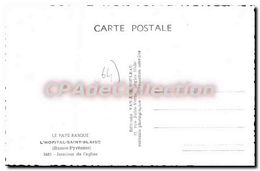 CPA L'Hopital Saint Blaise Basses Pyrenees Interieur de l'Eglise  — Back