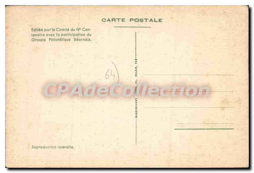 Pau — IVe Centenaire de la naissance d'Henri IV — 28 juin 1953 — éditée par le Comité du IVe Centenaire avec le Groupe Philatélique Béarnais — Rückseite