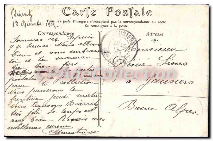 CPA Biarritz vue generale prise de la Villa de Novilles  — Verso