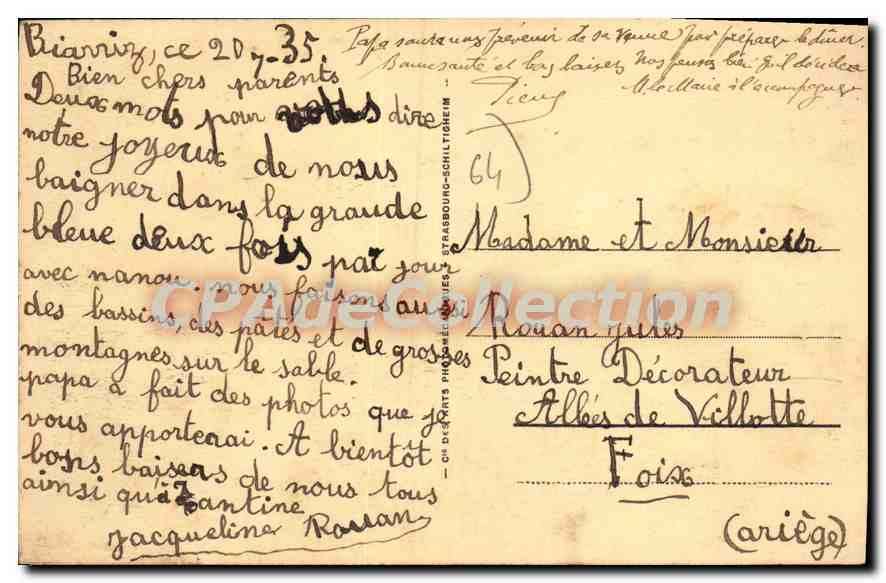 CPA Biarritz La Piscine de la Chambre d'Amour Anatol et Durruthy arch  — Verso