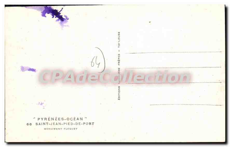 CPA Pyrenees Ocean Saint Jean Pied de Port Monument Floquet  — Back
