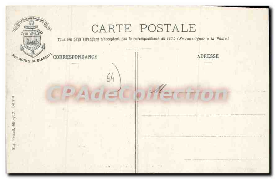 CPA Biarritz Le Casino Municipal  — Verso