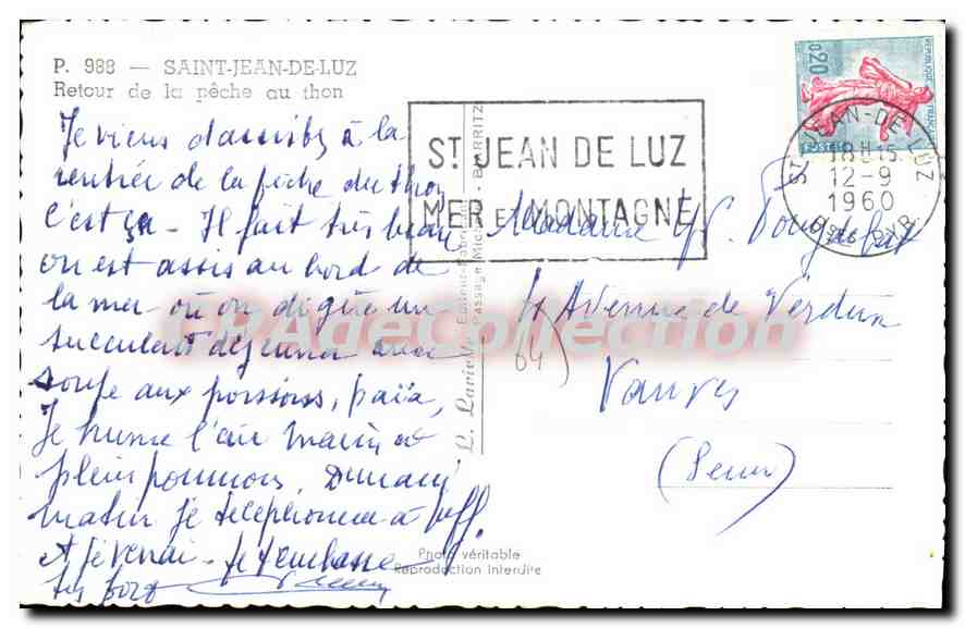 CPA St Jean de Luz Mer et Montagne  — Verso