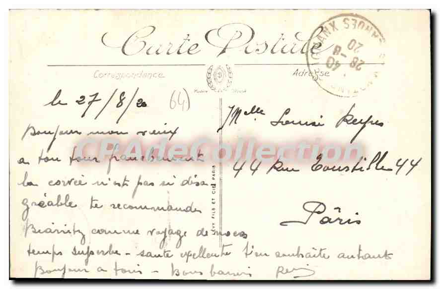 CPA Biarritz Hotel du Palais  — Verso