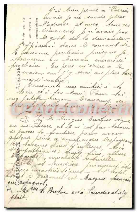 CPA Biarritz  — Verso