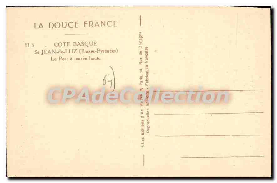 St-Jean-de-Luz — Le Port à marée haute — Les Éditions d'Art Yvon, n° 118 — Verso