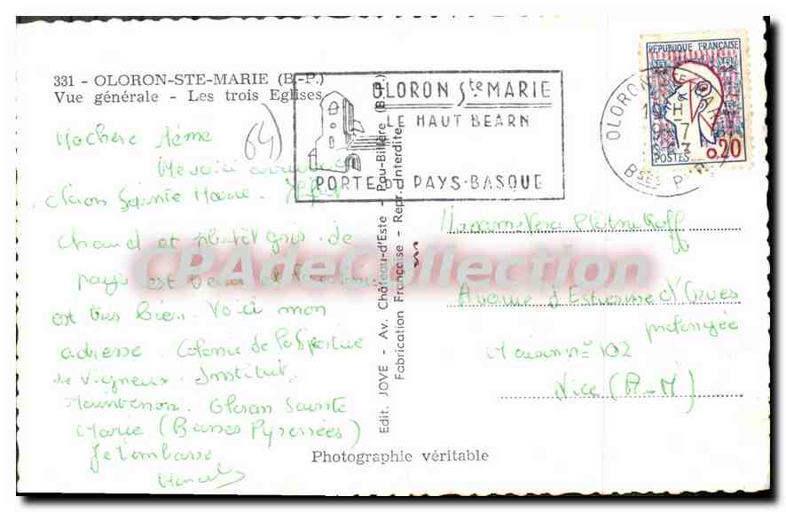 CPA Oloron Ste Marie Basses Pyrenees vue generale les Trois Eglise  — Rückseite