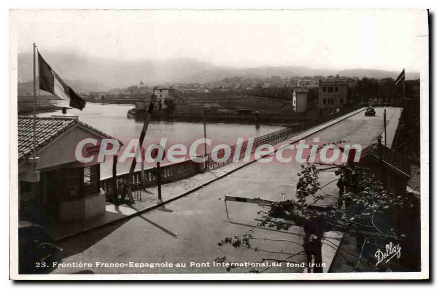 CPA Frontiere Franco Espagnole au Pont International au fond Irun 