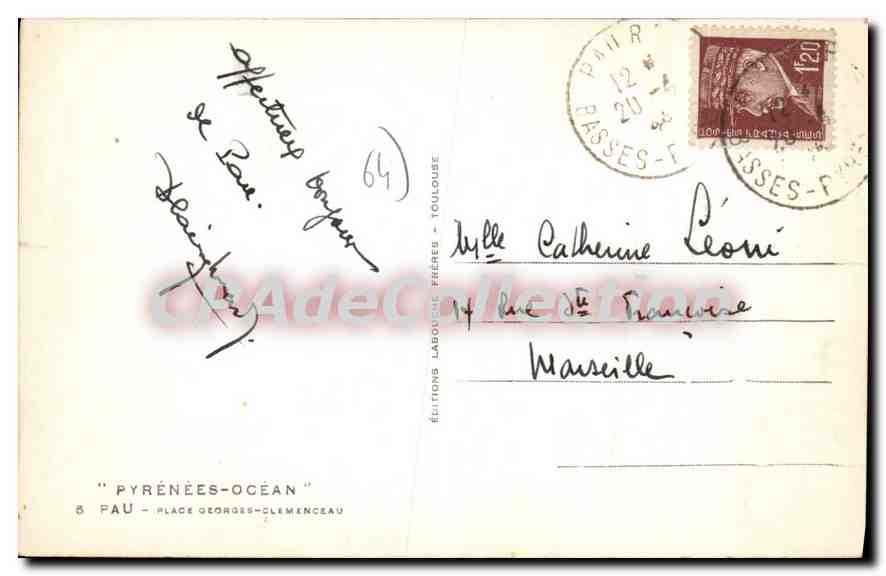 Pau - Place Georges-Clemenceau — éditeur Éditions Labouche Frères, Toulouse, n°8 — Rückseite