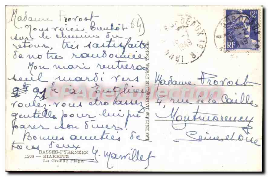 CPA Basses Pyrenees Biarritz la Grande Plage  — Verso