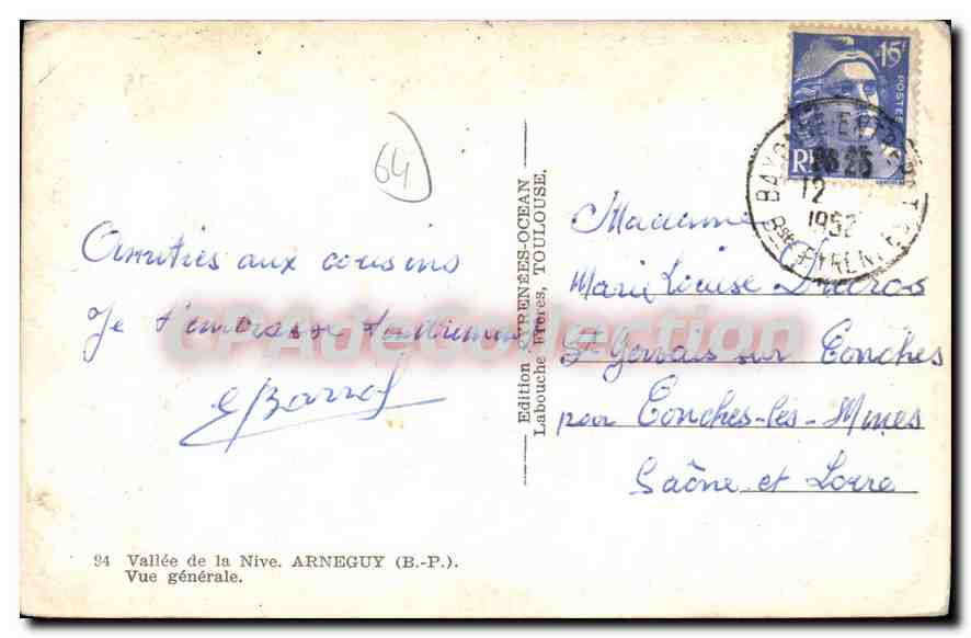 Vallée de la Nive — Arneguy — Édition Labouche frères, Toulouse — Verso
