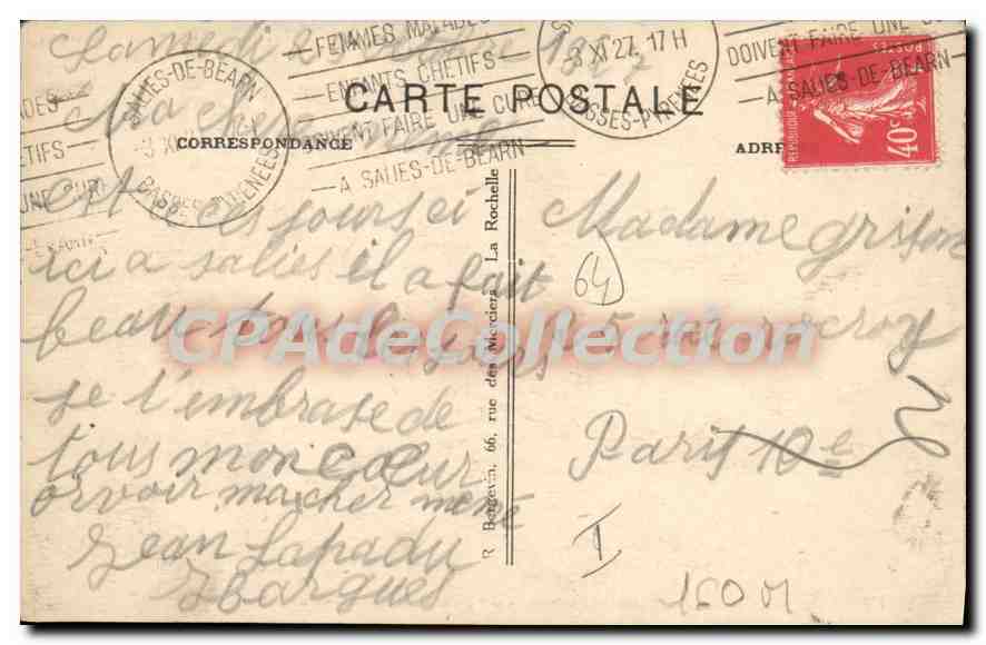 Salies-de-Béarn — La « Mude » Allégorie della Sorgente Salata — editore J. Jacke, n° 12262 — Verso