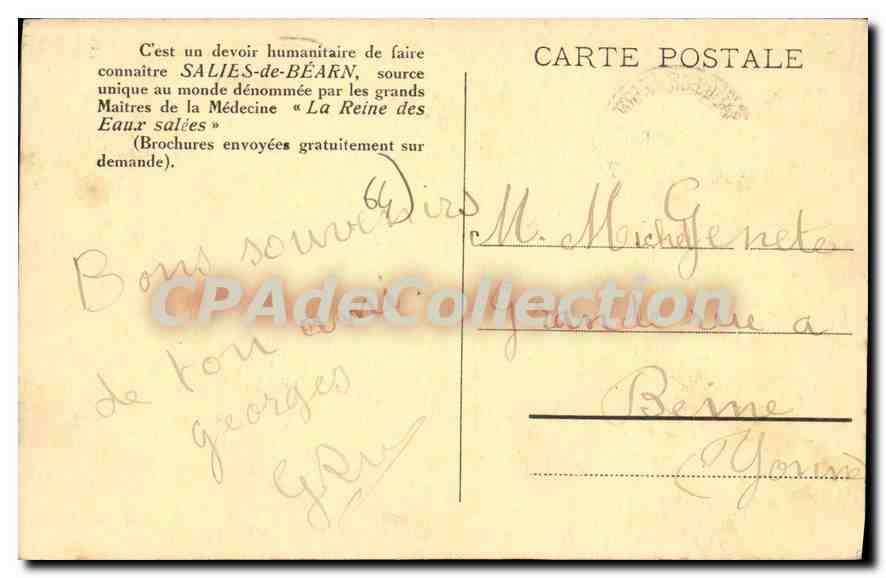 CPA Etablissement Thermal de Salies de Bearn Basses Pyrenees  — Rückseite