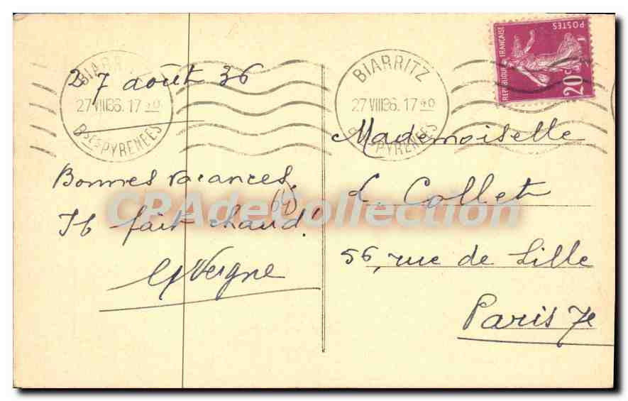 CPA Biarritz Cote des Basques Boulevard de la Plage  — Rückseite