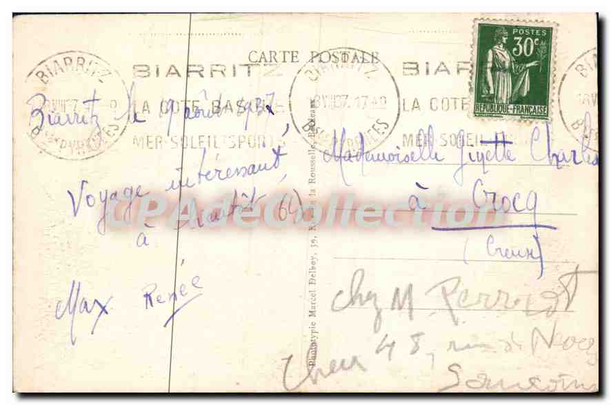 CPA Biarritz B P La Plage et le Casino Municipal  — Rückseite