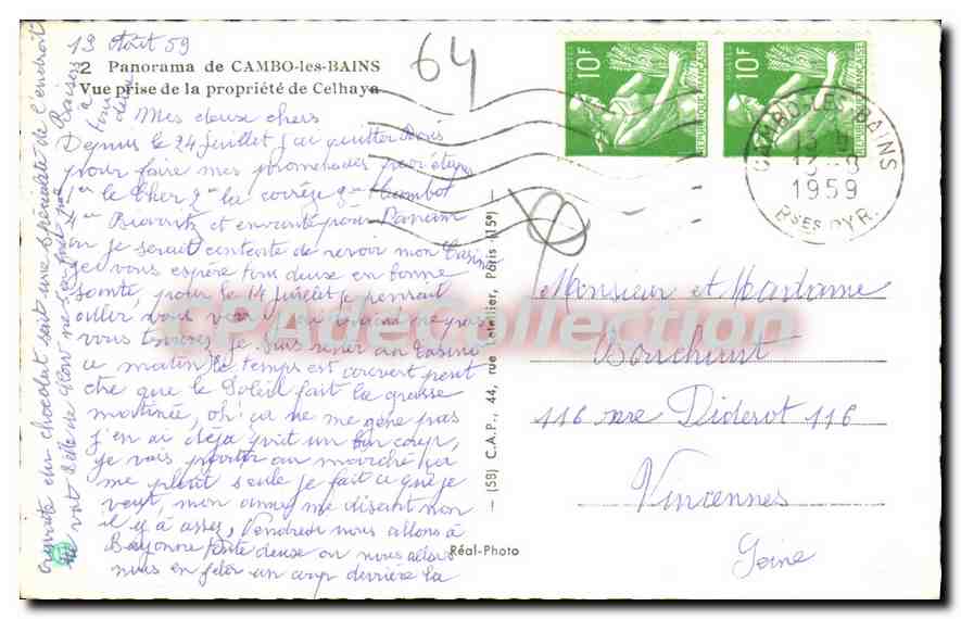 Cambo-les-Bains — Vue prise de la propriété de Cehaya — C.A.P. (n° 59) — Verso