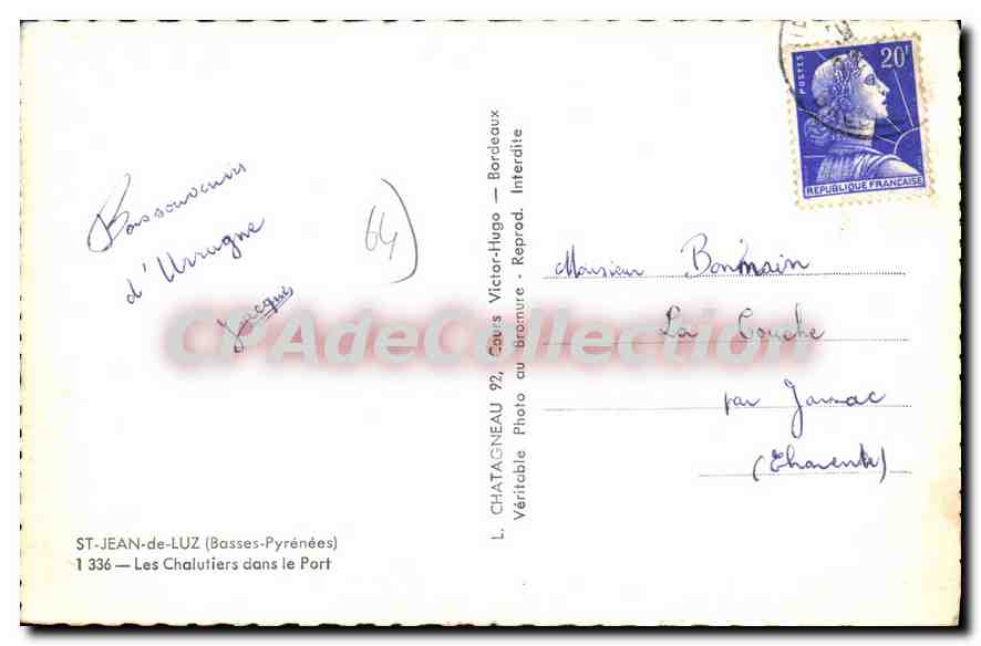 Saint-Jean-de-Luz — Les Chalutiers dans le Port — L. CHATASNEAU, Victor-Hugo, Reprod. Interdite — Verso