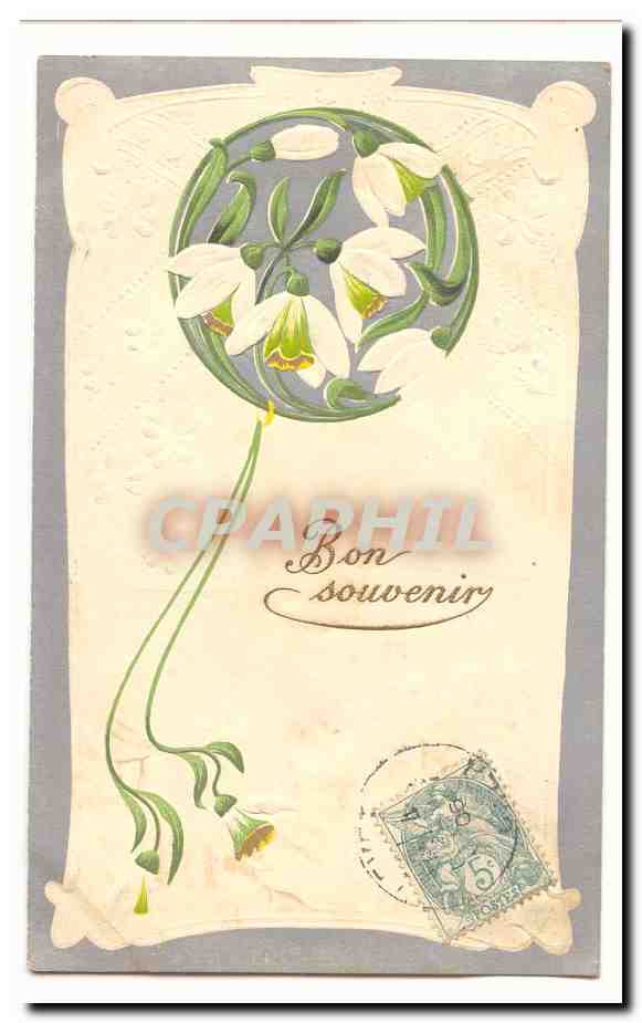 CPA Voeux Fantaisie Bon souvenir (fleurs abeilles)