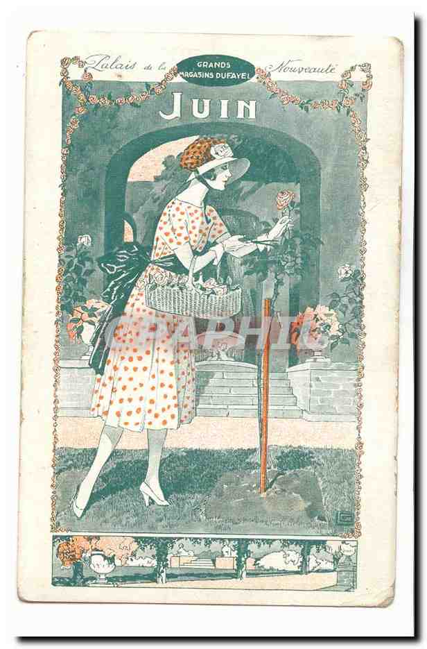 CPA Fantaisie Grands magasins Dufayel Juin (femme elegante)