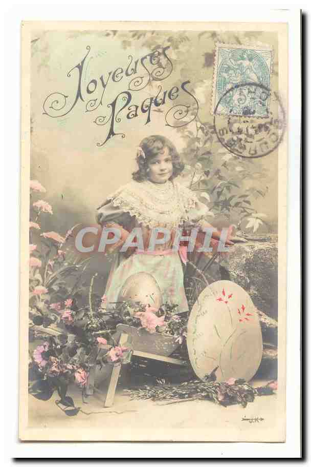 Fête de Pâques — Enfant avec œufs décorés — éditeur inconnu