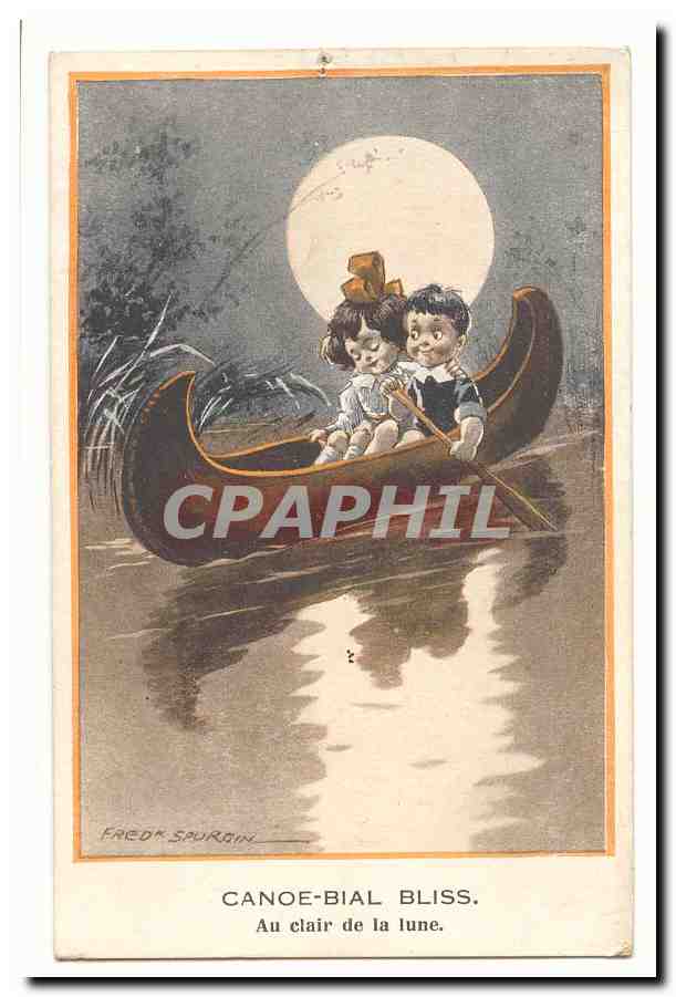 CPA Canoe Bial Bliss au clair de la lune (canoe fantaisie) Illustrateur Fred Spurgin