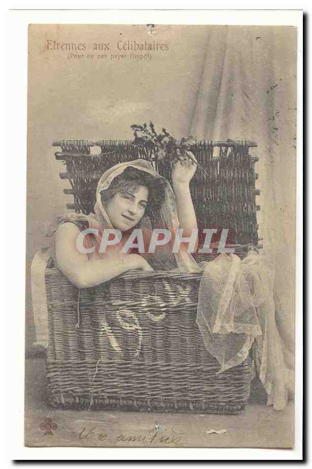 CPA Etrennes aux celibataires (pour ne pas payer l'impot) 1904 (femme)