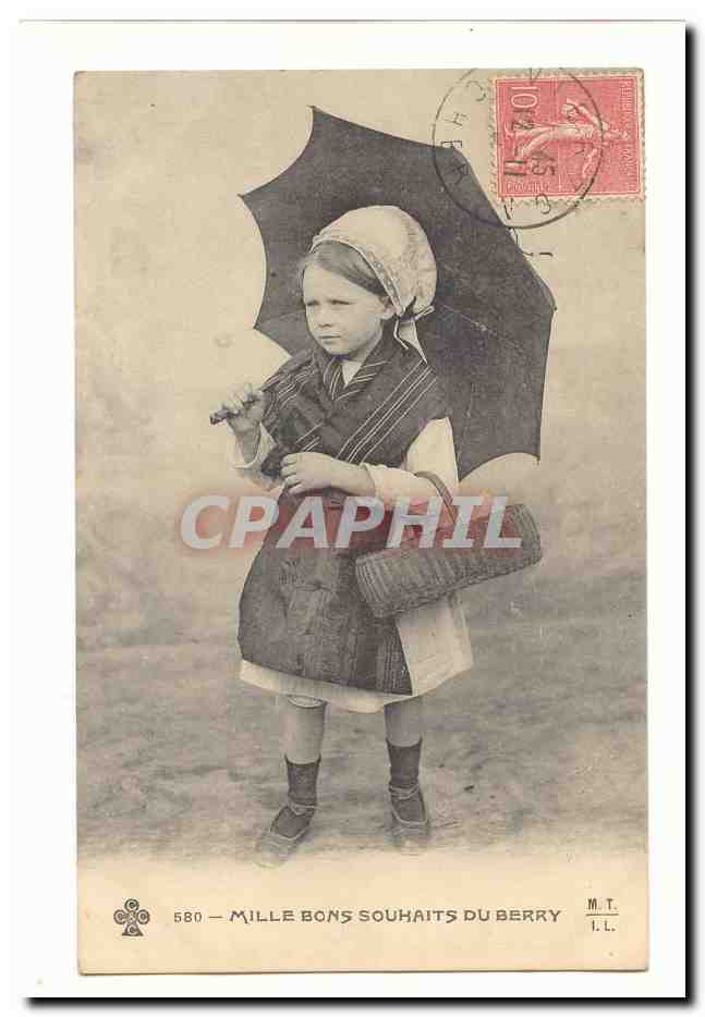 CPA Mille bons souhaits du Berry (enfant au parapluie)