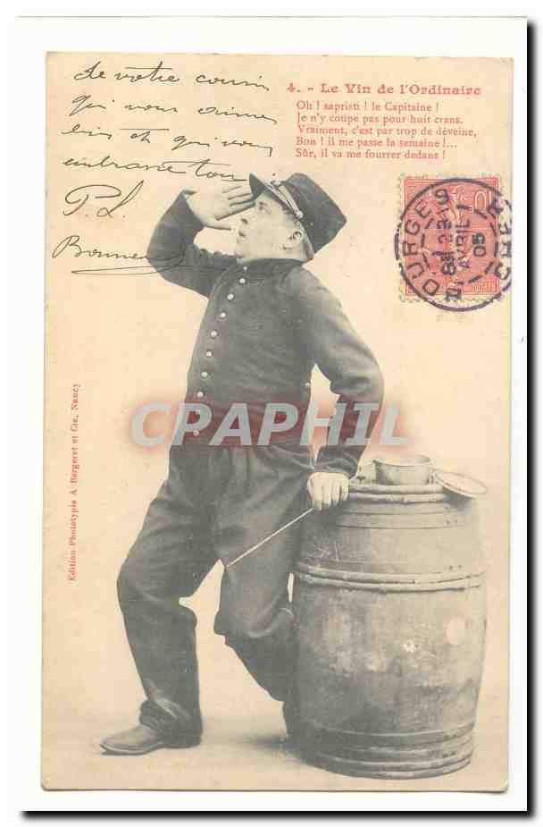 CPA Le vin de l'ordinaire (alcool gendarme militaire)