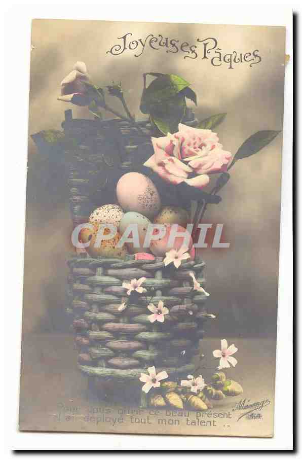 CPA voeux Joyeuses Paques (oeufs rose)